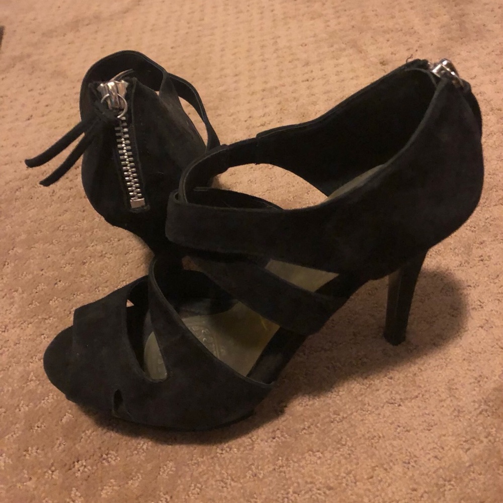 BCBG Girls black suede hot heels with back zip